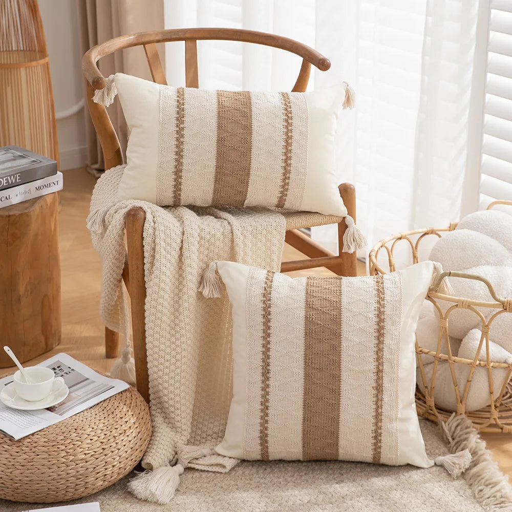30x50/45x45cm Bohemian Linen Embroidered Fringed Throw Pillow Cover Waist Light Luxury Cushion Cover Pillowcase Home Decor
