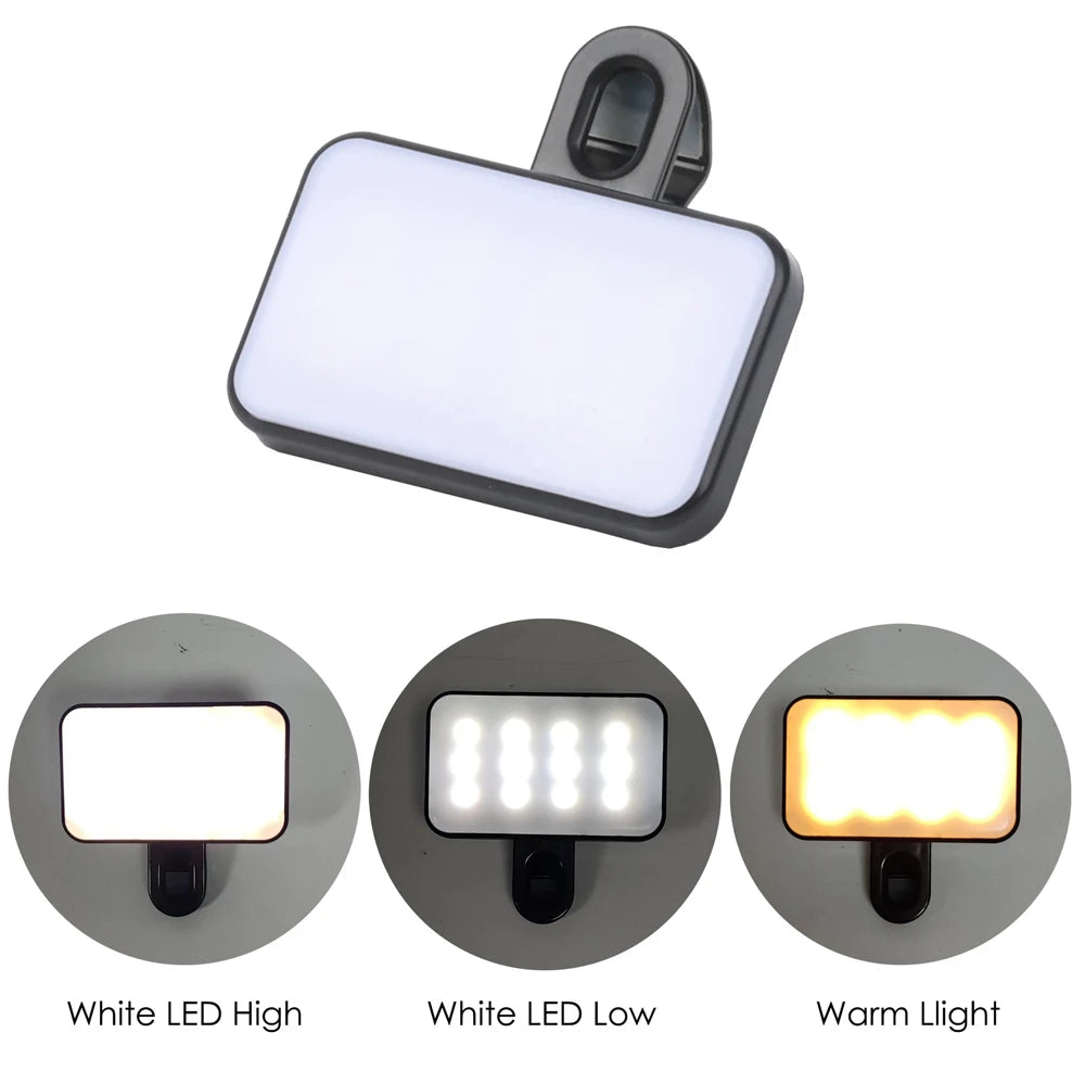 New Portable Mini Selfie Fill Light Rechargeable 3 Modes Adjustable Brightness Clip On For Mobile Phone Computer Fill Light