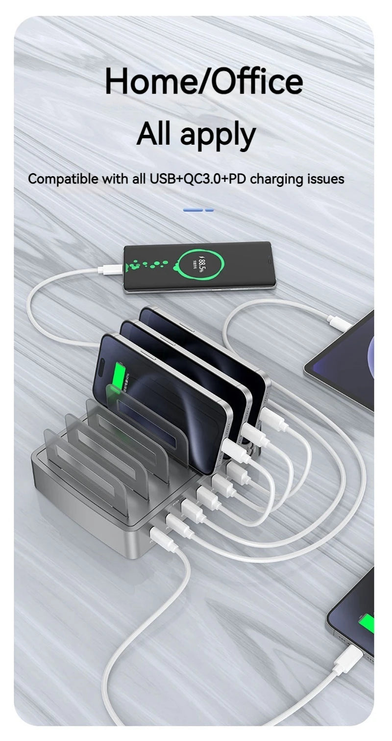 6IN1 Universal 72W 6 Port Multi USB Type C QC3.0 Charger PD Fast Charging Dock Station for Iphone 16 15 14 13 12 Pro Max Samsung