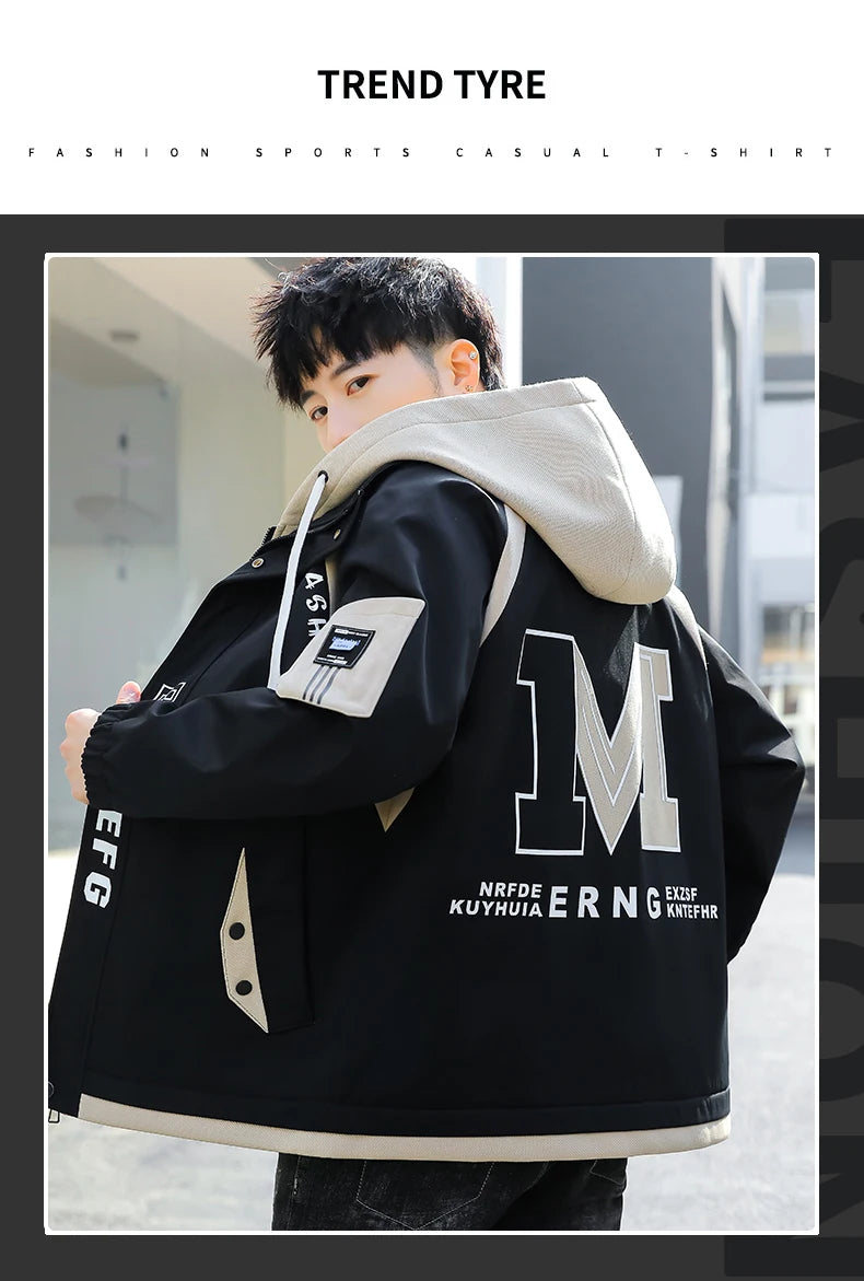 Fashion Spring Autumn Casual Hooded Jacket For Men's Loose Coat Hip Hop Streetwear Zipper Windbreaker Youth Outdoor Top Clothing