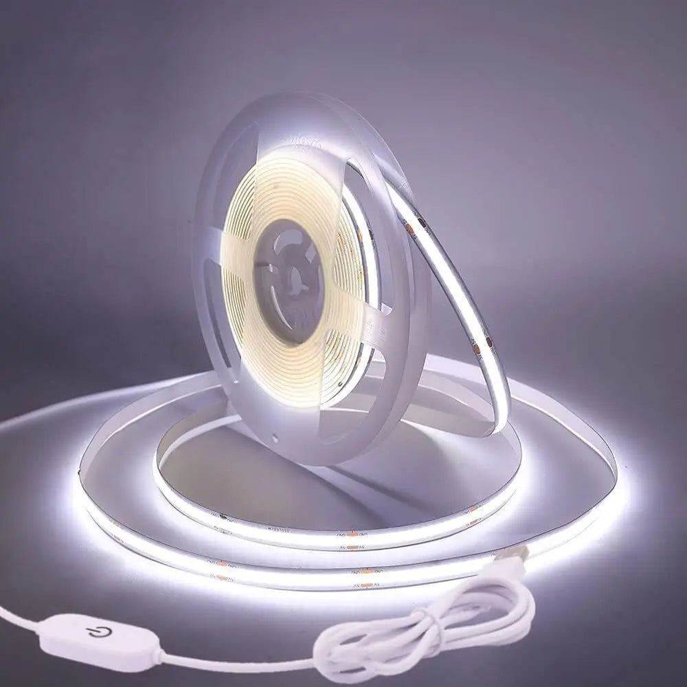 1M-5M USB LED Strip Light 5V 320LEDs/M COB Touch Sensor Dimmable Lamp Tape DIY TV Mirror Backlight Kitchen Room Night Lighting