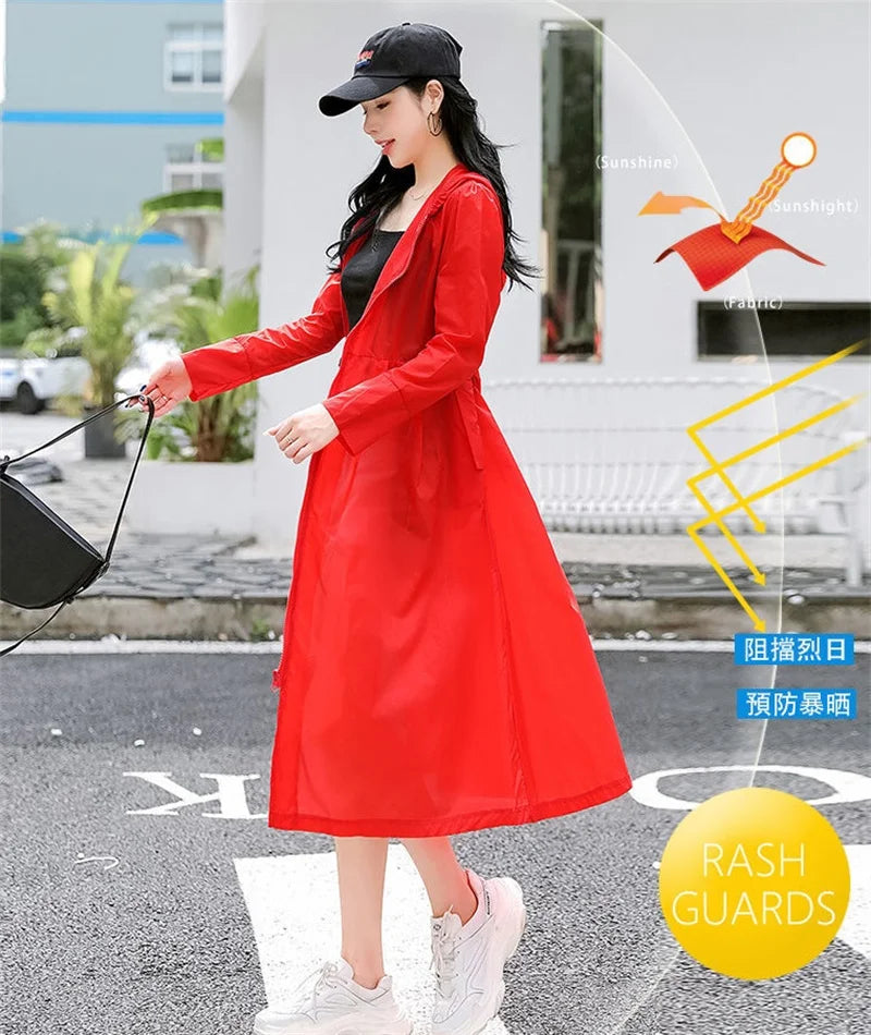 2025Spring Summer New Sunscreen Jacket Ladies Loose Hooded Windbreaker Western-Style Long Sun Protection Clothing Coat Women Top