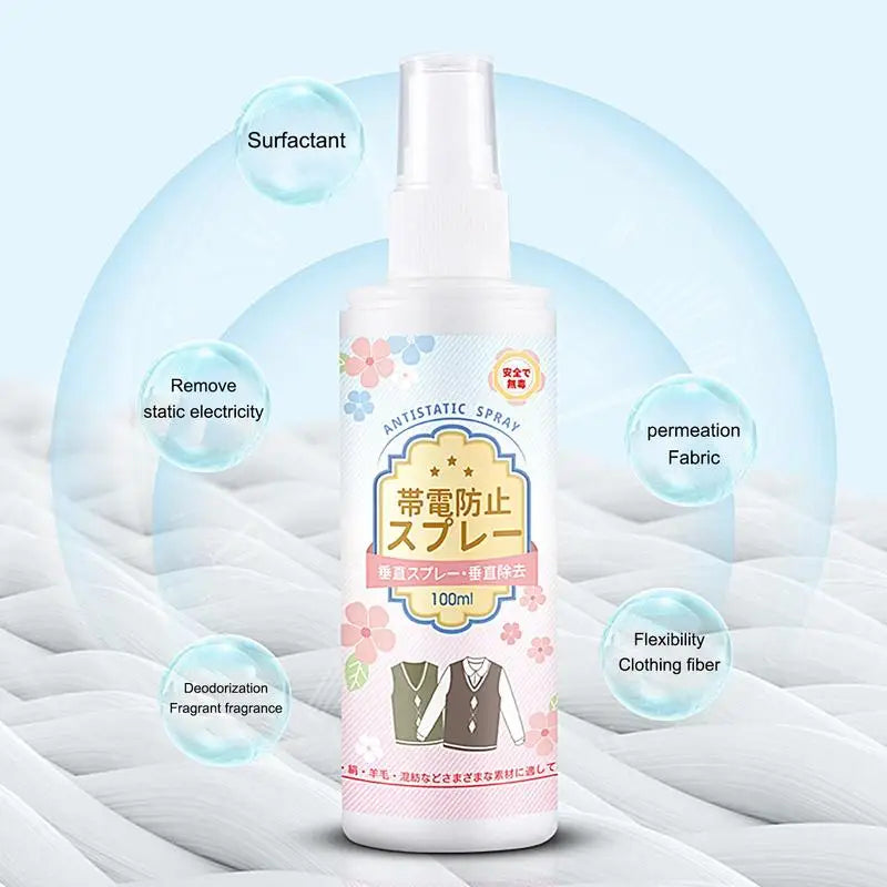Static Remover For Clothes 100ml Instant Wrinkles Release Spray Travel Size Odorless Static Remover Eliminate Static Shock