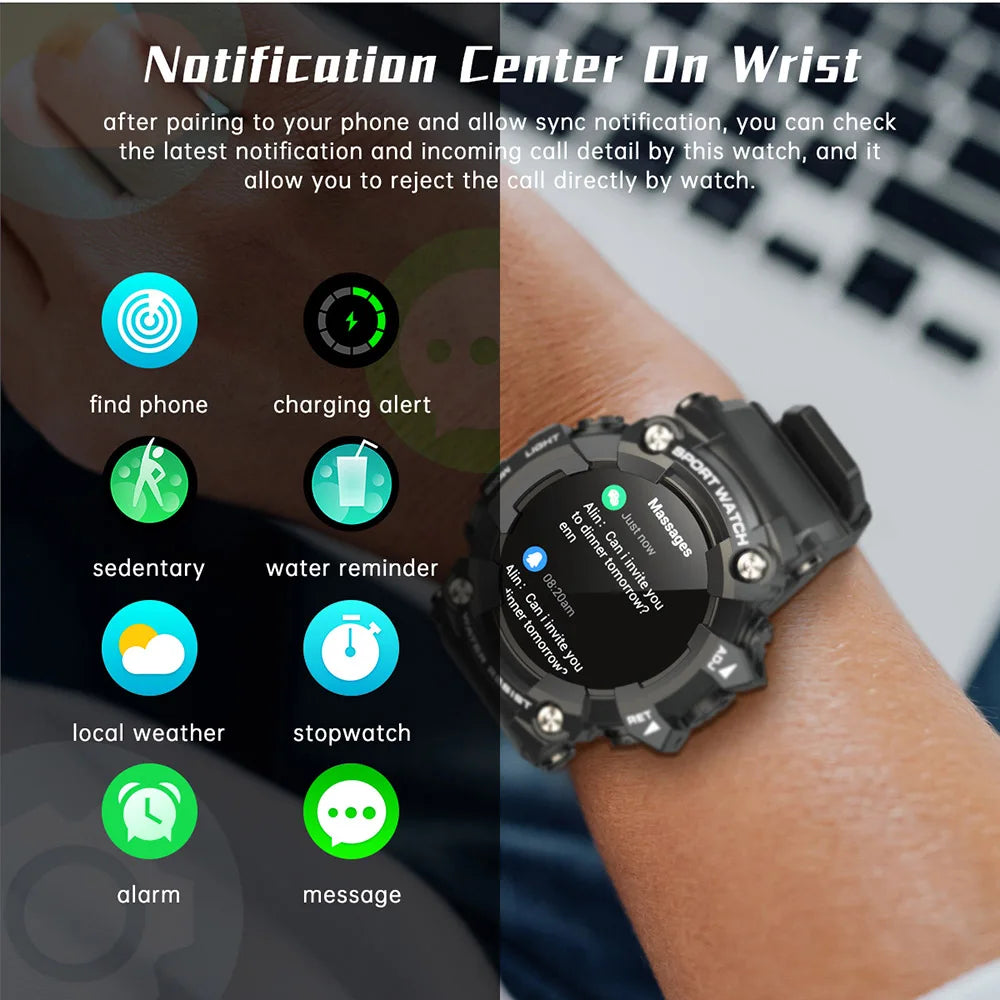 T6plus Compass Altitude Air Pressure Smart Watch  100+ Sport Mode Fitness Tracker Outdoor Military Smartwatch