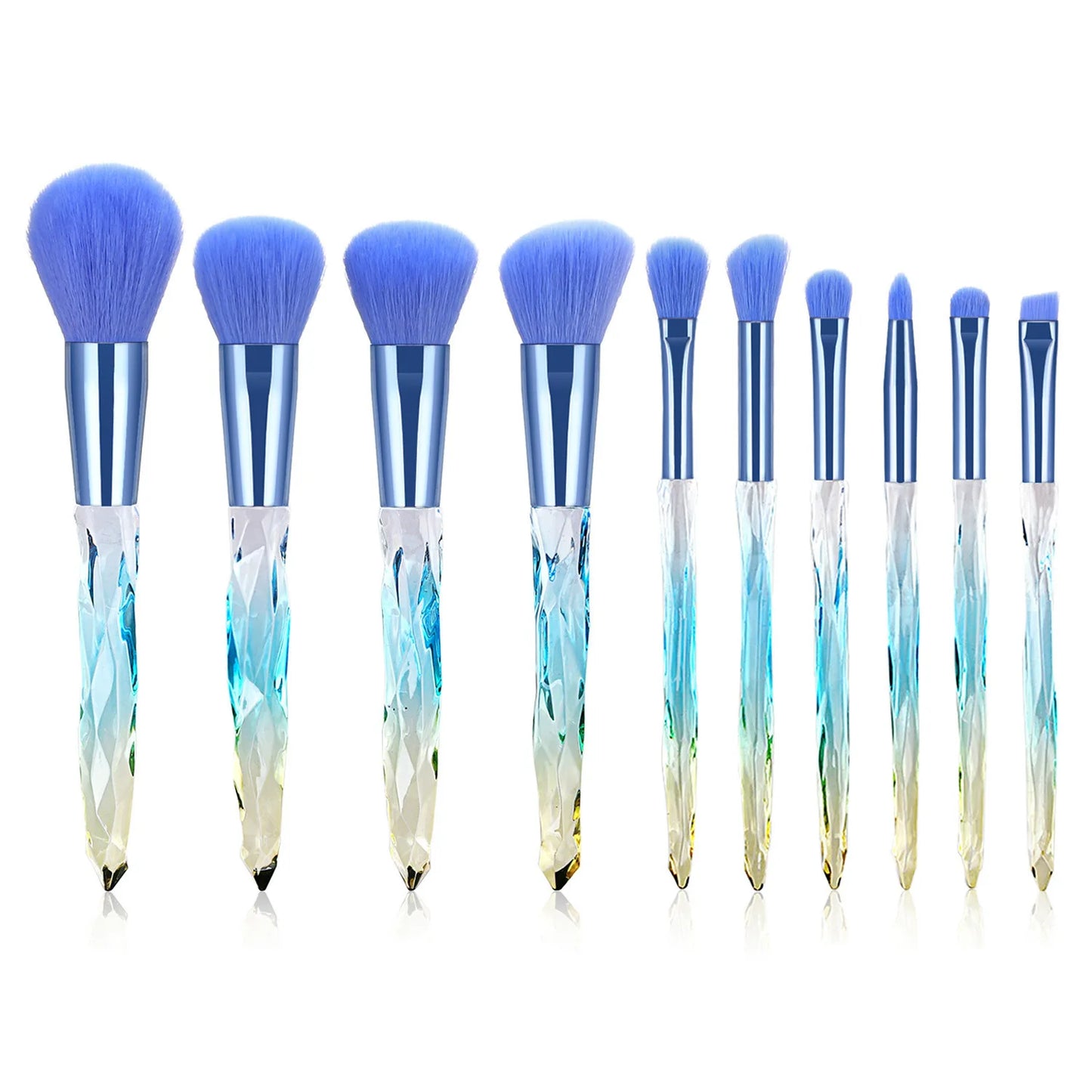 Makeup Brush Set 10Pcs Crystal Eyebrow Shadow Lip Pencil Blush Cosmetic Brushes Transparent Diamond Handle Novice Beauty Tools