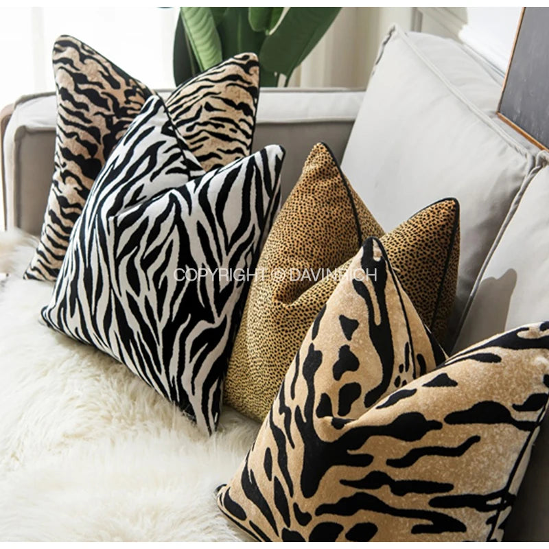 DAVINRICH Leopard Cheetah Dots Pattern Throw Pillow Covers Animal Skin Stripes Accent Cushion Case Modern Mediaeval Home Decor