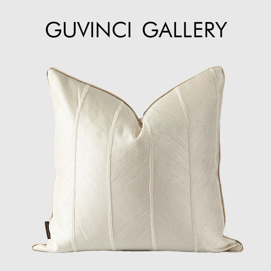 GUVINCI GALLERY Modern Simplicity Beige White Cushion Cover Herringbone Pattern Jacquard Pillowcase For Living Room Sofa Bedroom