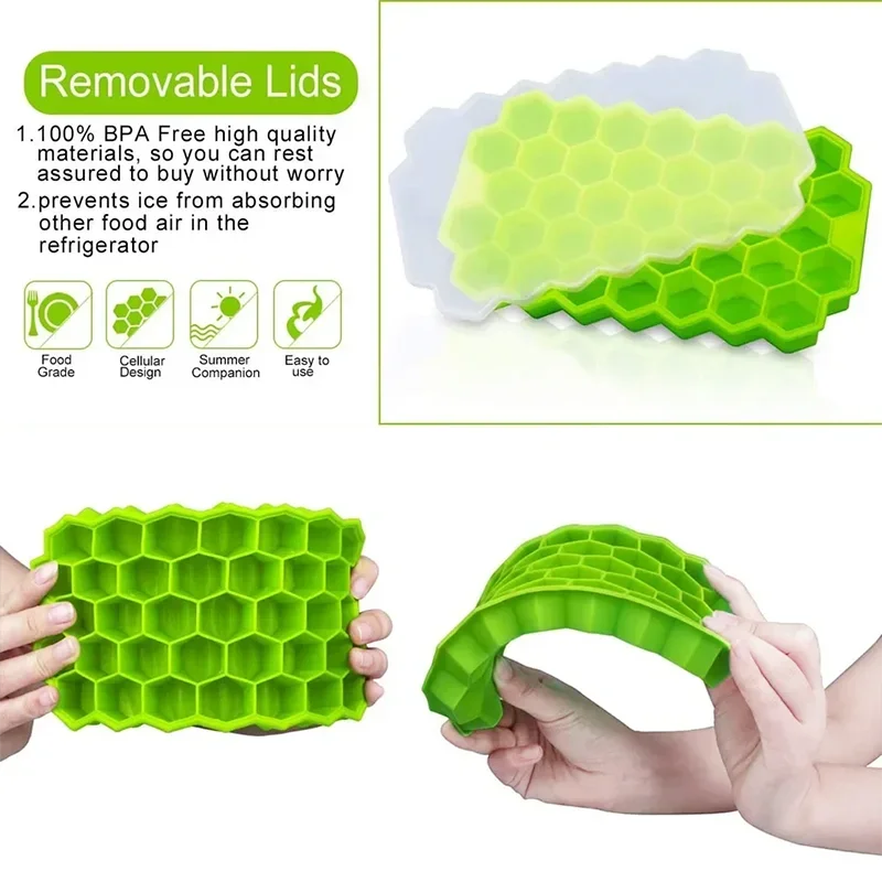 37 Cavity Silicone Ice Cube Mold with Lids Large-capacity Ice Trays Food Grade Ice Maker BPA Free Reusable Kitchen Gadgets