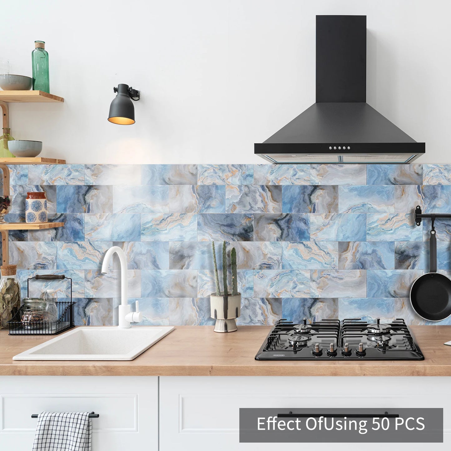 Marble Pattern Wall Sticker, 16/32/64pcs Peel & StickWall Decal, Waterproof Decorative Sticker For Home