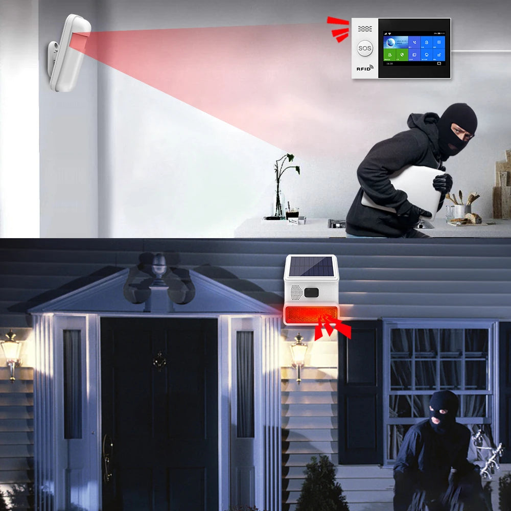 433MHz Solar Outdoor Waterproof Siren with LED Flashing Light Function as Home Garage Shed Alarm System