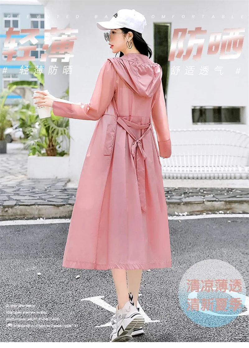 2025Spring Summer New Sunscreen Jacket Ladies Loose Hooded Windbreaker Western-Style Long Sun Protection Clothing Coat Women Top