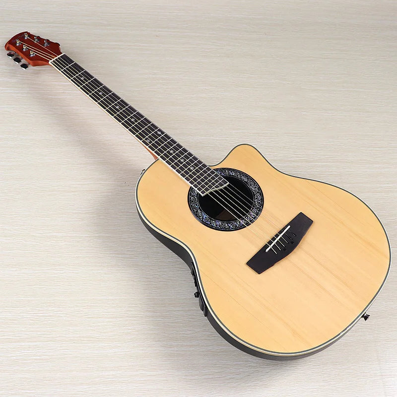 Ovation Model 41 Inch Round Back Electric Acoustic Guitar Cutaway Design 6 Strings Folk Style With Pick Up