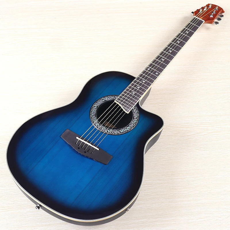 Ovation Model 41 Inch Round Back Electric Acoustic Guitar Cutaway Design 6 Strings Folk Style With Pick Up