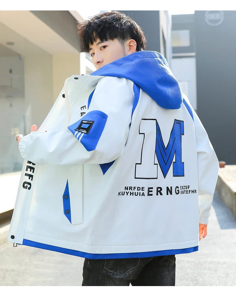 Fashion Spring Autumn Casual Hooded Jacket For Men's Loose Coat Hip Hop Streetwear Zipper Windbreaker Youth Outdoor Top Clothing
