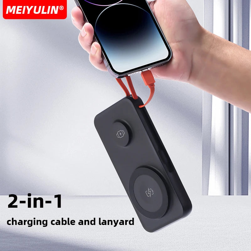 10000mAh Magnetic Wireless Power Bank With Cable Portable USB C Fast Charging External Battery For IPhone 15 Samsung Apple Watch