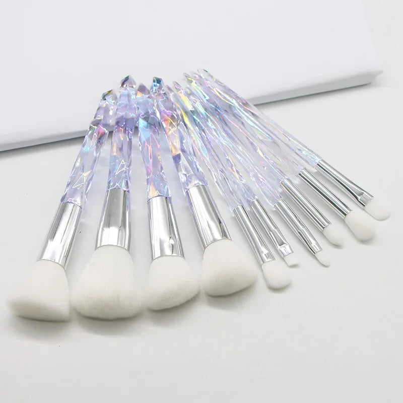 Makeup Brush Set 10Pcs Crystal Eyebrow Shadow Lip Pencil Blush Cosmetic Brushes Transparent Diamond Handle Novice Beauty Tools