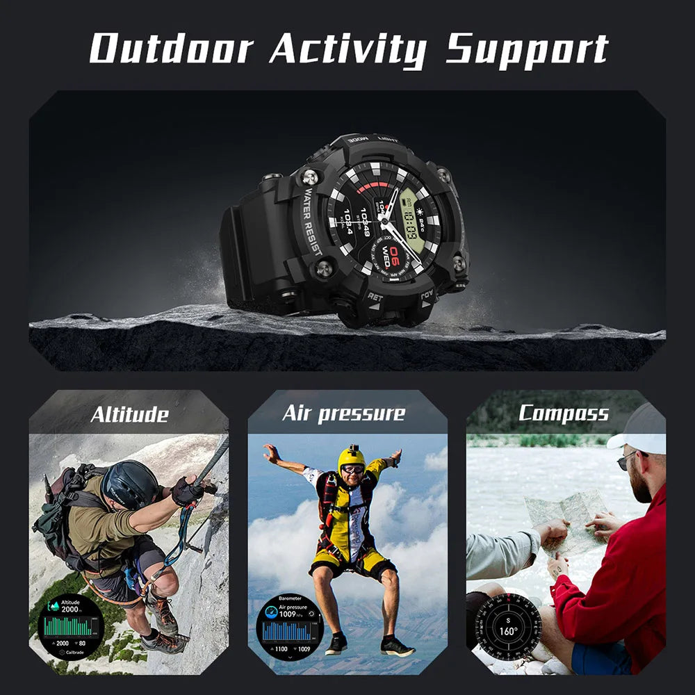 T6plus Compass Altitude Air Pressure Smart Watch  100+ Sport Mode Fitness Tracker Outdoor Military Smartwatch