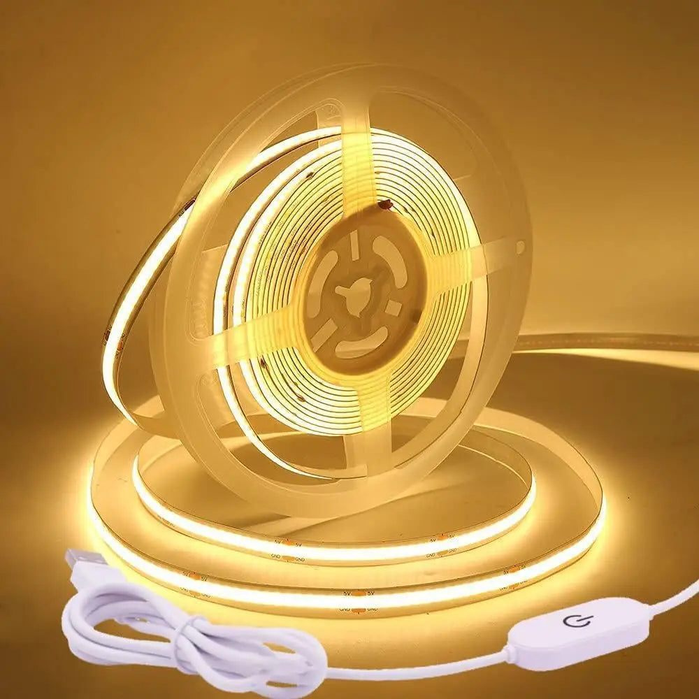 1M-5M USB LED Strip Light 5V 320LEDs/M COB Touch Sensor Dimmable Lamp Tape DIY TV Mirror Backlight Kitchen Room Night Lighting