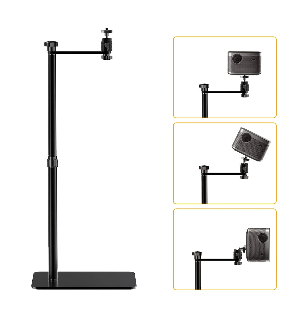 128cm/50Inch Floor Projector Support Stand Metal Holder Multi-angle Adjustable 360 PTZ Rotating Projector Bracket for Film Video