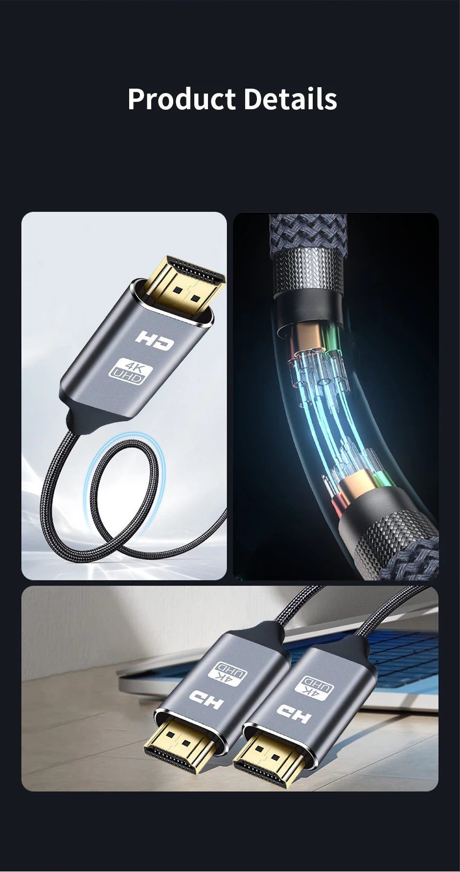 HDMI 2.0 Cable 4K HDR 3D High Speed Ethernet Cable for PS3  PS4 Xbox Fire TV Stick Blue Ray Player