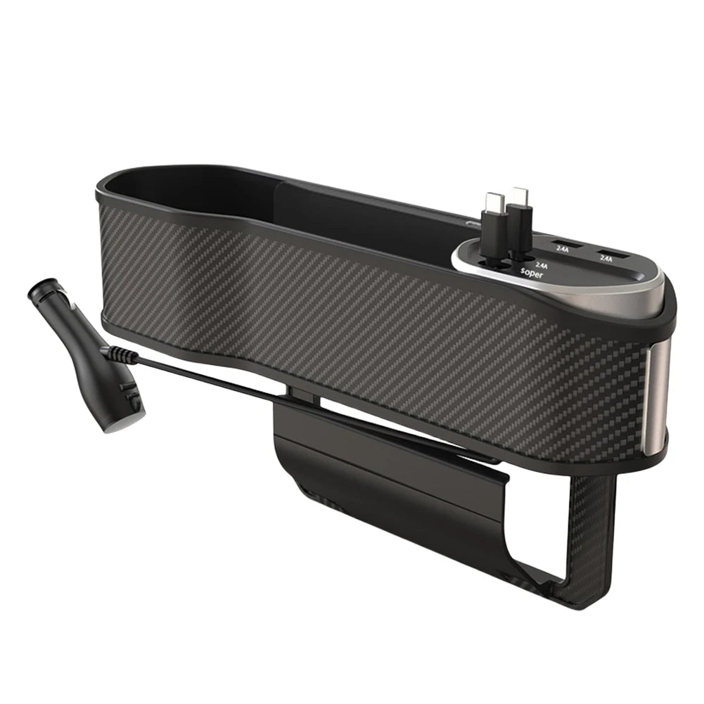Car Seat Gap Filler Organizer USB Type-C Front Seat Console Side Pocket 10W Car Seat Gap Holder Multifunctional Wireless Charger