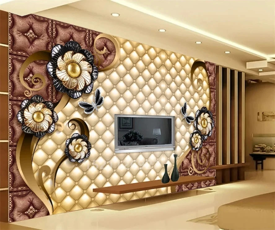 wellyu Custom 3D wallpaper luxury black dahlia soft bag jewelry обои TV background wall living room bedroom moisture wallpaper