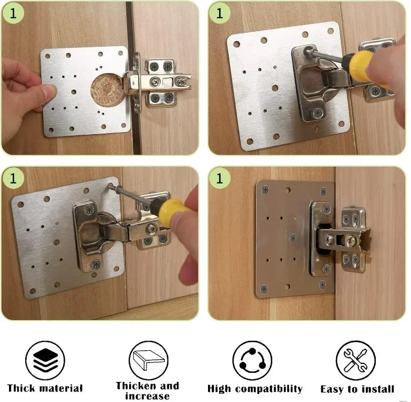 Cabinet Hinge Repair Plate Kit Kitchen Cupboard Door Hinge Mounting Plate With Holes Flat Fixing Brace Brackets Household Tools