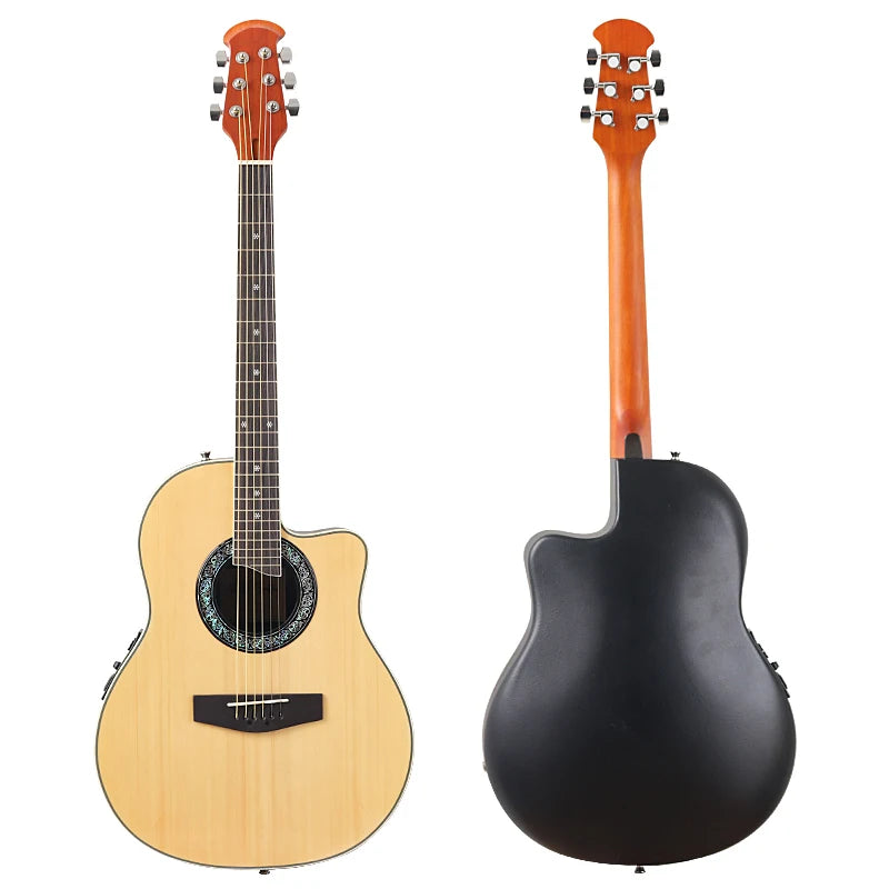 Ovation Model 41 Inch Round Back Electric Acoustic Guitar Cutaway Design 6 Strings Folk Style With Pick Up