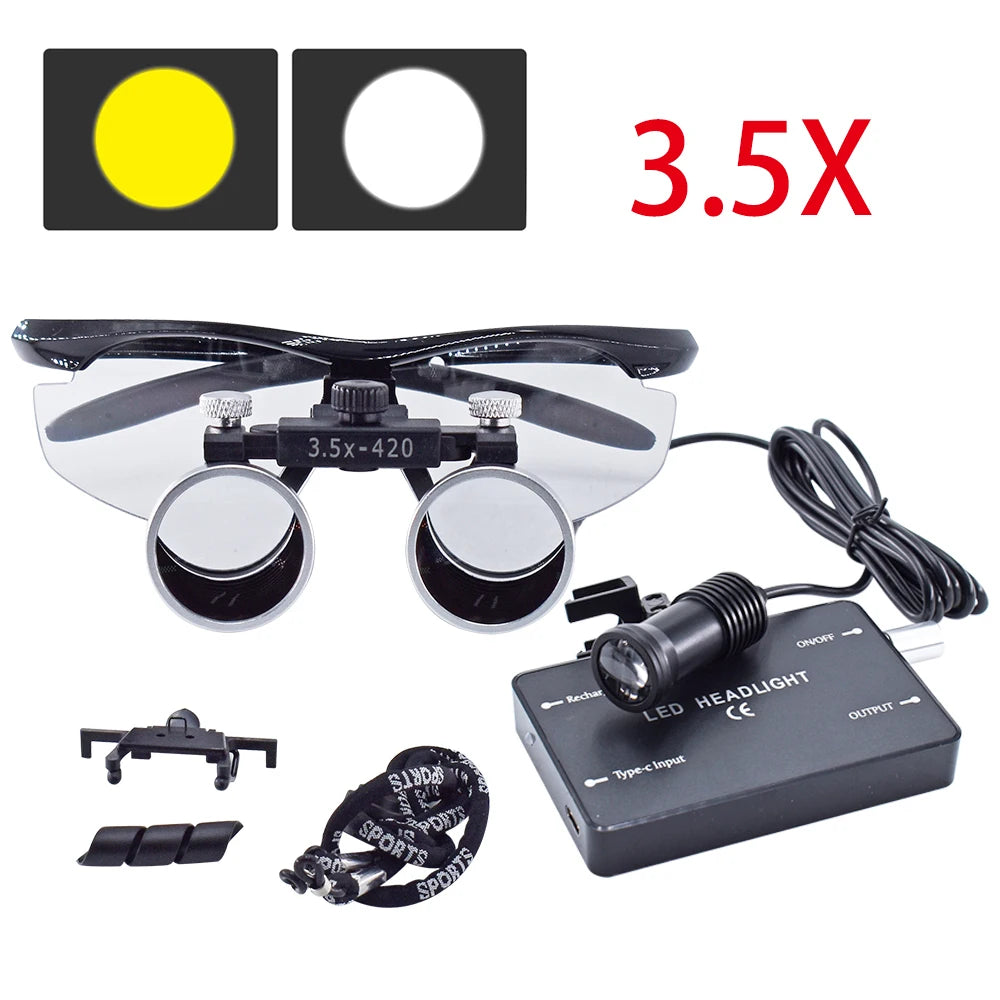 Dental Loupes Dental Magnifier Dental Lab Medical Loupes Magnification Binocular 2.5/3.5x Headlight Headlamp 3W/5W Seperately
