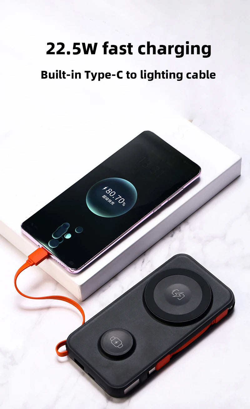 10000mAh Magnetic Wireless Power Bank With Cable Portable USB C Fast Charging External Battery For IPhone 15 Samsung Apple Watch