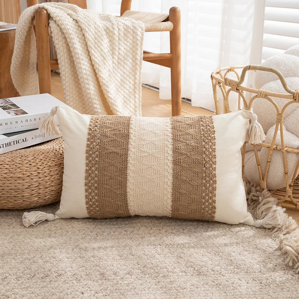 30x50/45x45cm Bohemian Linen Embroidered Fringed Throw Pillow Cover Waist Light Luxury Cushion Cover Pillowcase Home Decor