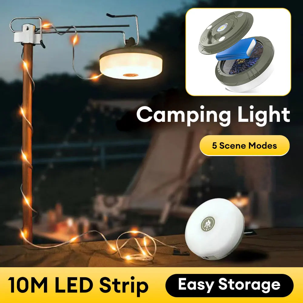 USB Rechargeable Camping Light Outdoor Tent Light XTE LED Flashlight with Magnet Hook 10 Meter Light Strip
