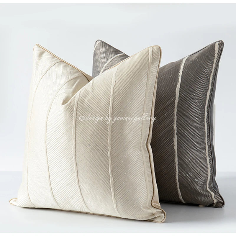 GUVINCI GALLERY Modern Simplicity Beige White Cushion Cover Herringbone Pattern Jacquard Pillowcase For Living Room Sofa Bedroom