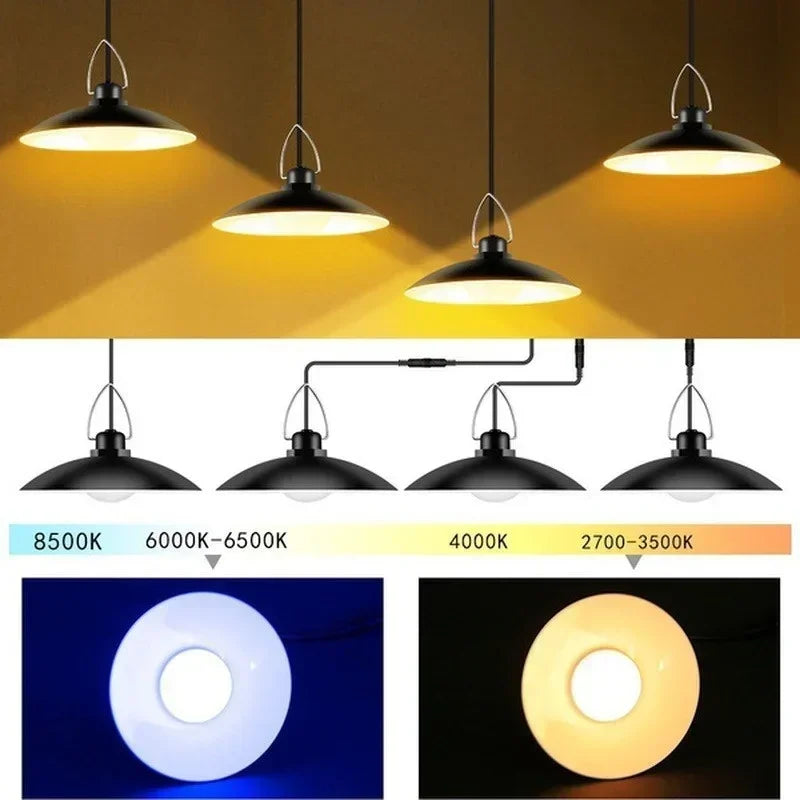 2/1 Head Solar Pendant Light Remote Outdoor Lamp Waterproof Power Garden Chandelier Indoor Garden Yard Shed Barn LED with Remote