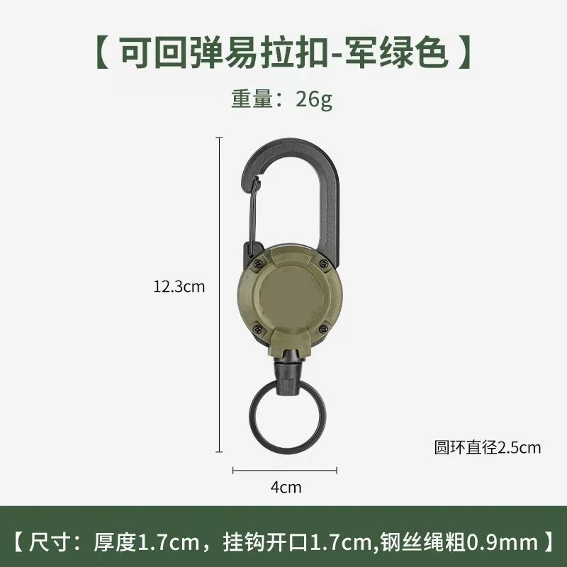 Retractable Heavy Duty Pull Reel Carabiner Key Chains Strong Steel Wire Rope Buckle Spring Key Ring Outdoor Sporty Keychain Tool