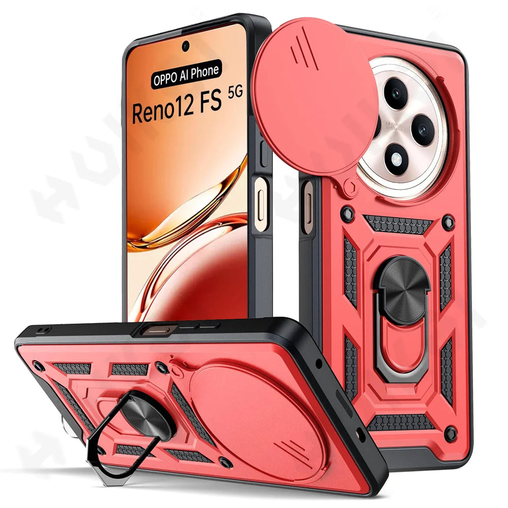 Case for OPPO Realme 13 12 Pro Plus Reno 12 Pro 12F Camera Lens Phone Case Ring Stand Armor TPU Antill Silicone Rotate Cover