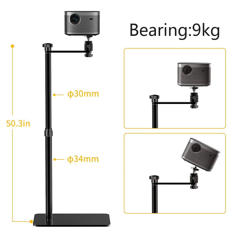 128cm/50Inch Floor Projector Support Stand Metal Holder Multi-angle Adjustable 360 PTZ Rotating Projector Bracket for Film Video