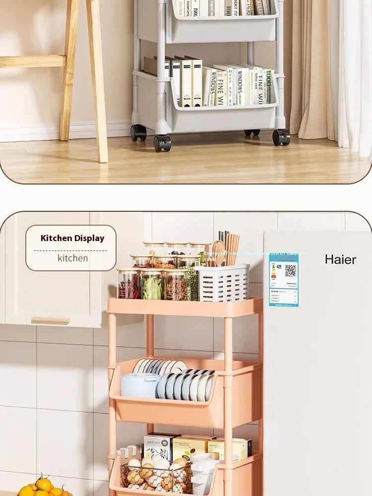 Rack Trolley Bookshelf Kitchen Storage Rack Kitchen Corner Narrow Slit Storage Cabinet Bathroom Living Room Snacks Rack