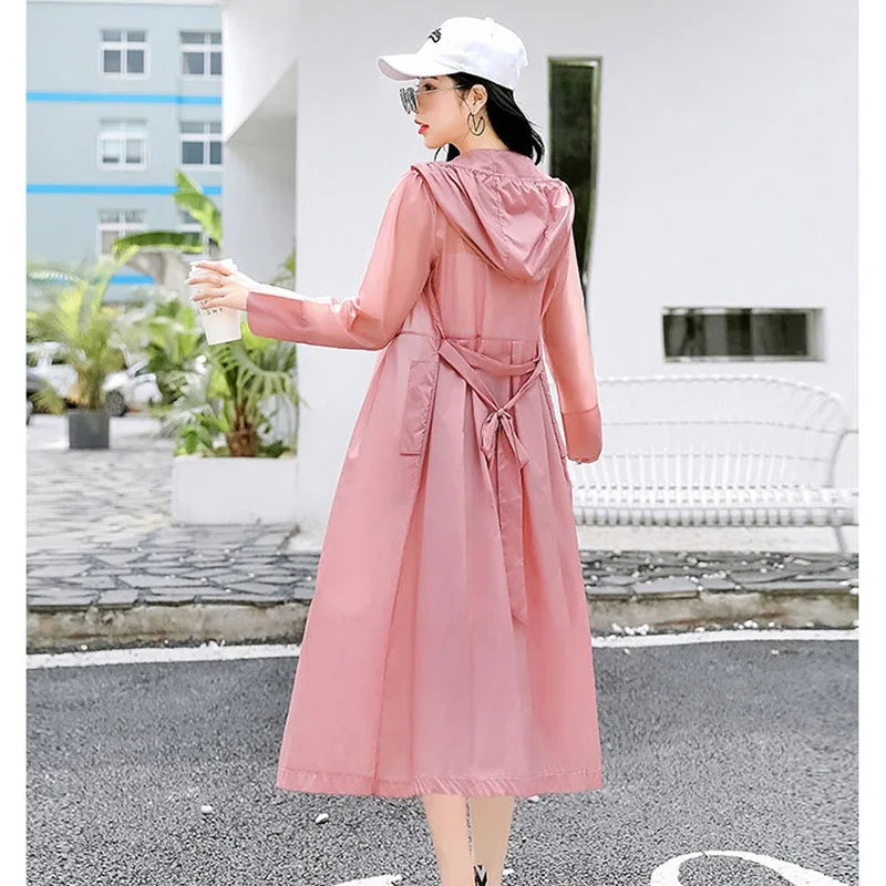 2025Spring Summer New Sunscreen Jacket Ladies Loose Hooded Windbreaker Western-Style Long Sun Protection Clothing Coat Women Top