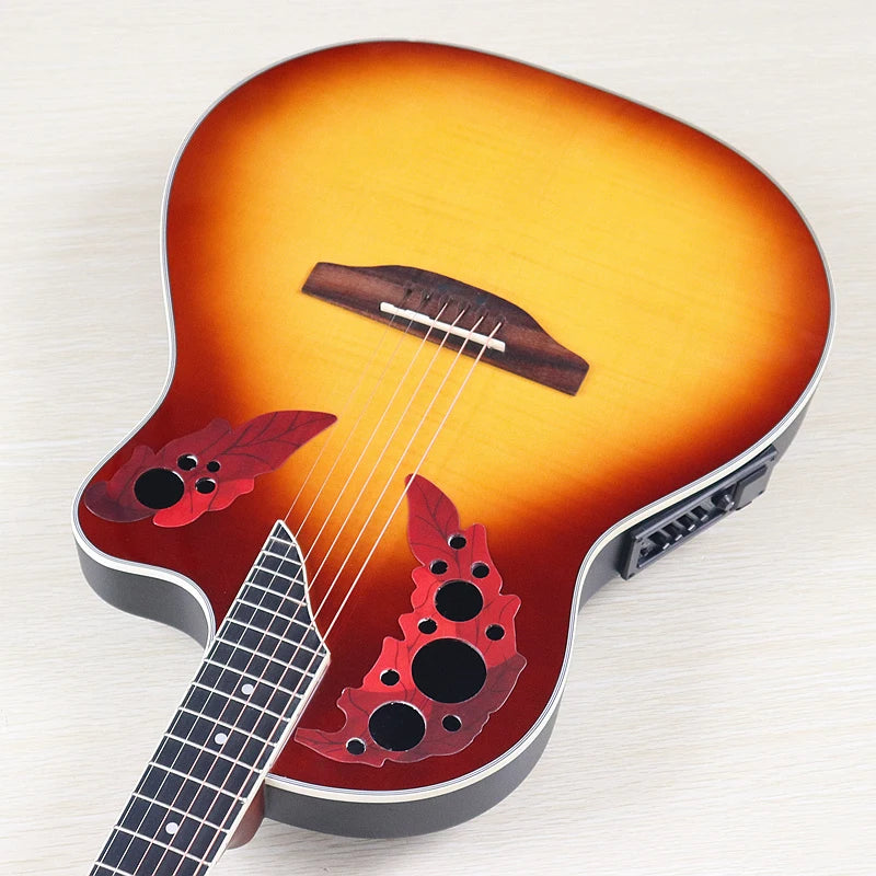 Ovation Model 41 Inch Round Back Electric Acoustic Guitar Cutaway Design 6 Strings Folk Style With Pick Up