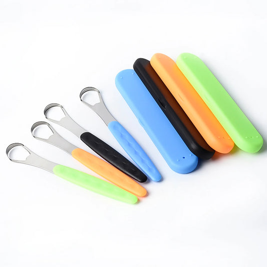1Pcs Tongue Cleaner Portable Case Stainless Steel Tongue Scraper To Remove Bad Breath Mouth Cleaner Board Reuse Oral Care
