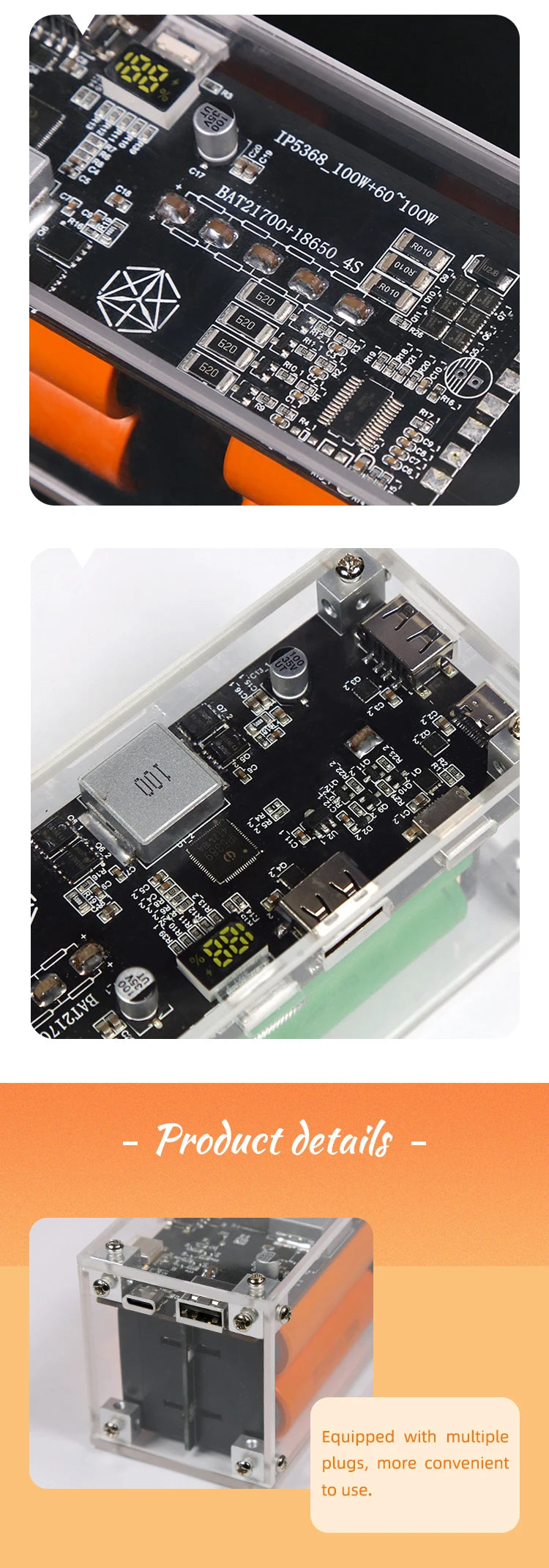 DIY IP5389 pd100w Mobile Power 리듐 18650 Battery 38400mah External Portable Power Bank Fast Charging 32800mah Power Bank Case