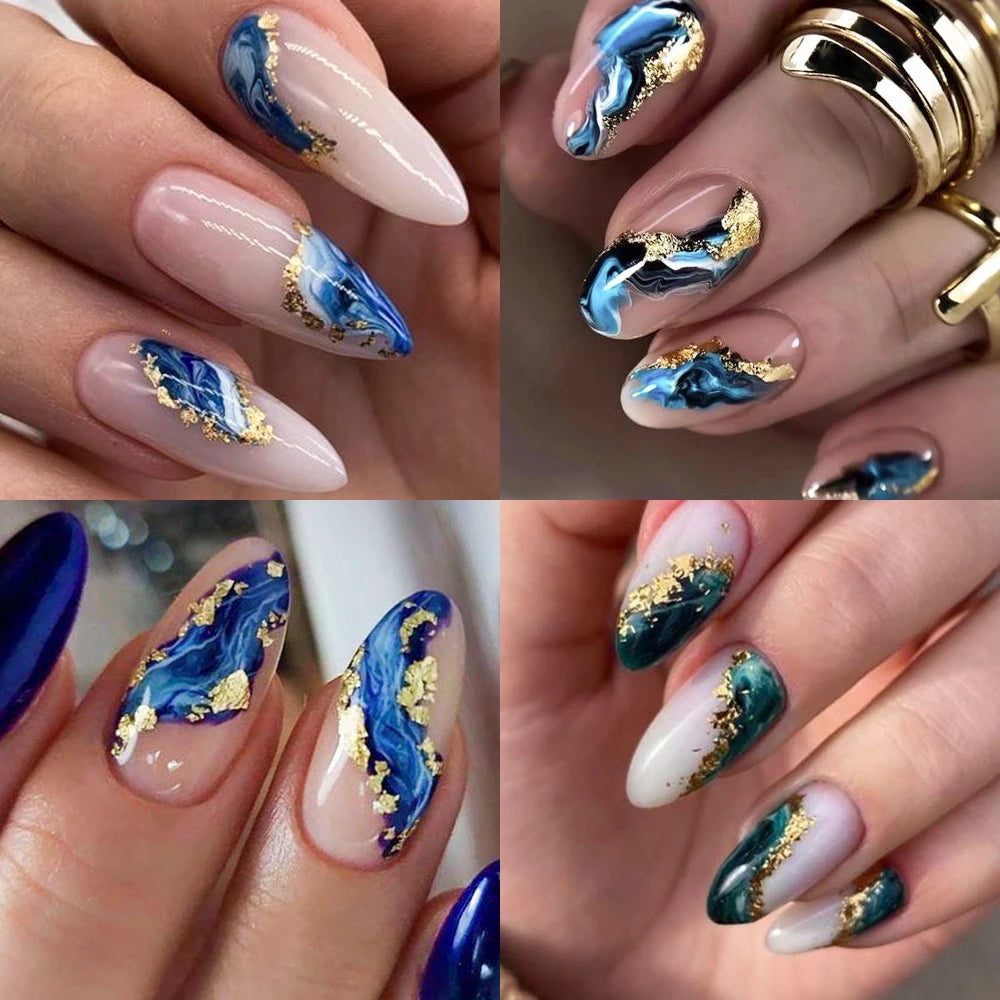 1Pcs Blue Purple Marble Stripe 3D Nail Art Stickers Bronzing Wave Line Ink Blooming Geometry Slider Self-Adhesive Manicure Decal