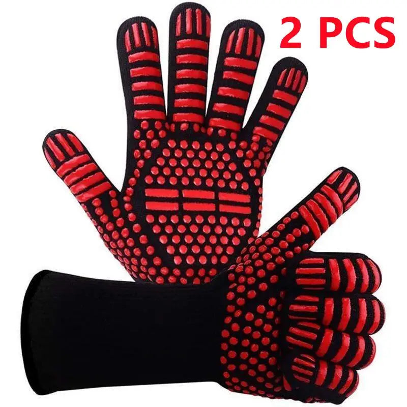 BBQ Gloves Fireproof Heat Resistant Oven Mitts Silicone Non-Slip Kitchen Grilling Gloves Barbecue Cooking Baking Smoker Gloves
