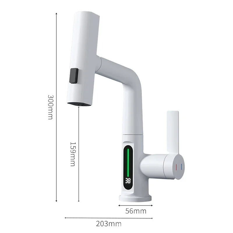 Waterfall Temperature Digital Display Basin Faucet Lift Up Down Stream Sprayer Hot Cold Water Sink Mixer Wash Tap For Bathroom
