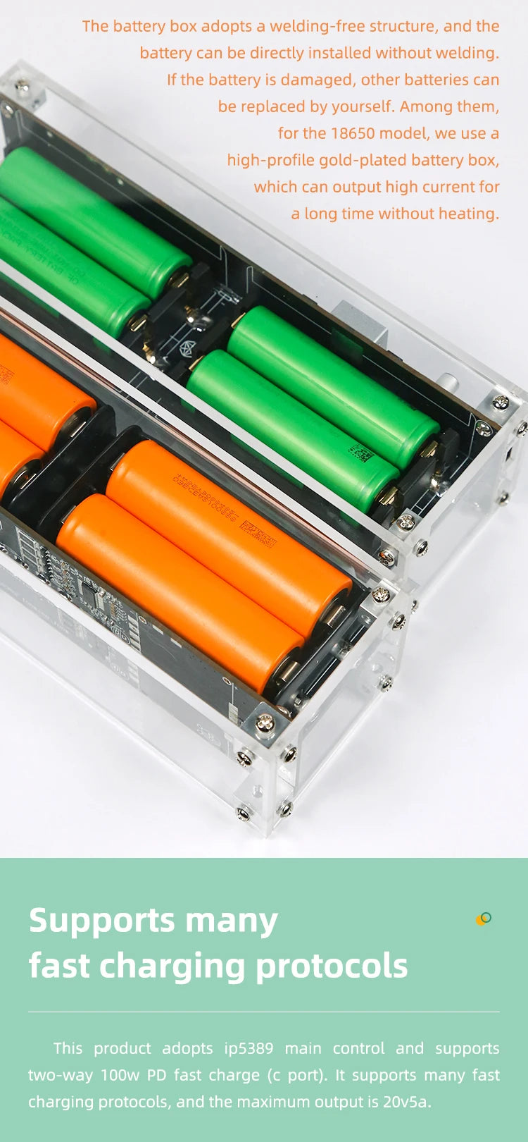 DIY IP5389 pd100w Mobile Power 리듐 18650 Battery 38400mah External Portable Power Bank Fast Charging 32800mah Power Bank Case