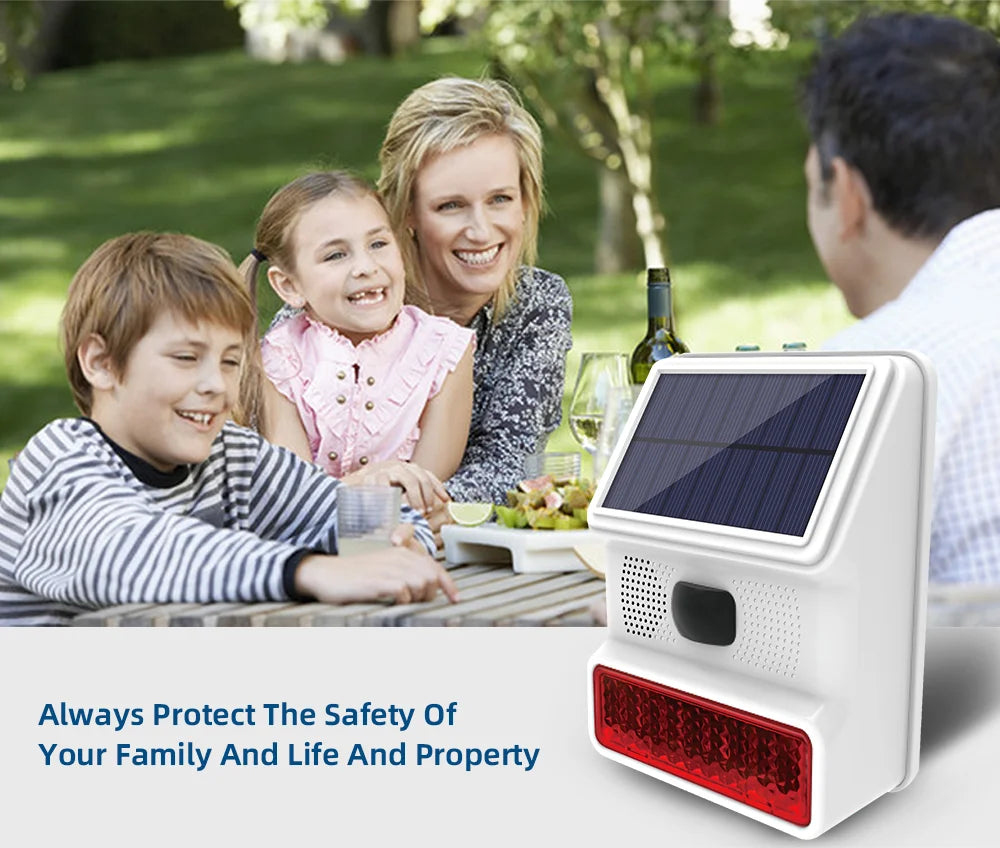 433MHz Solar Outdoor Waterproof Siren with LED Flashing Light Function as Home Garage Shed Alarm System