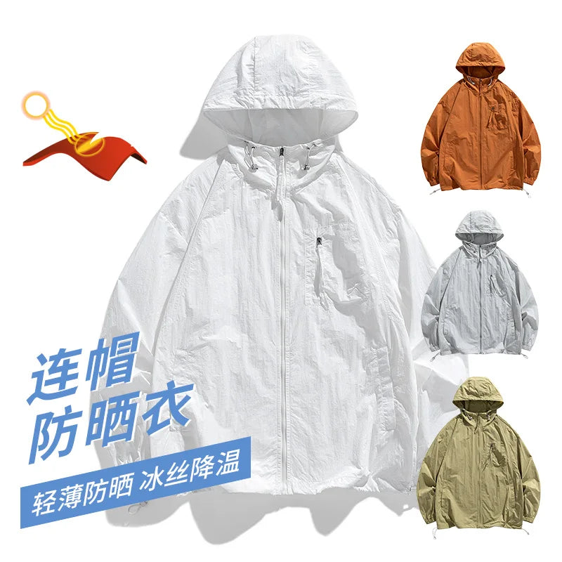 UPF50+Sunscreen Jacket 2024 New Loose and Thin Breathable UV Protection Hooded windbreaker Summer Men's Sunscreen Clothing