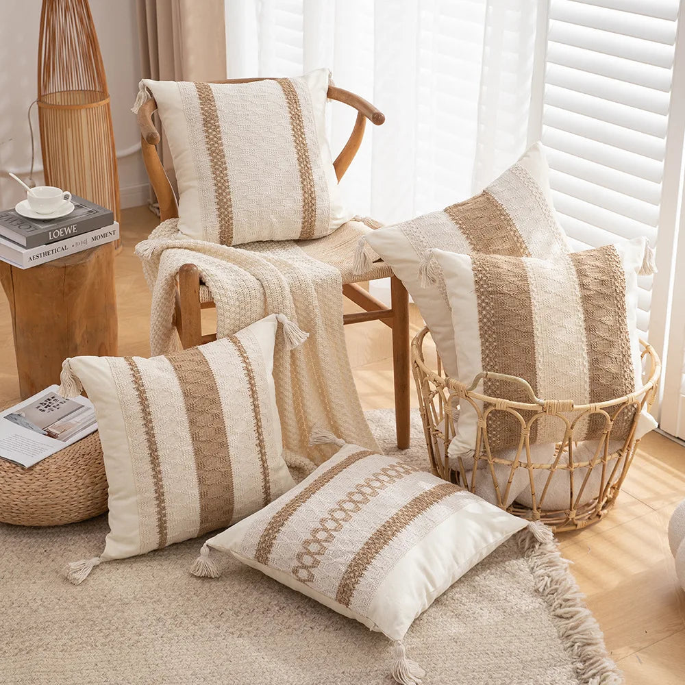 30x50/45x45cm Bohemian Linen Embroidered Fringed Throw Pillow Cover Waist Light Luxury Cushion Cover Pillowcase Home Decor