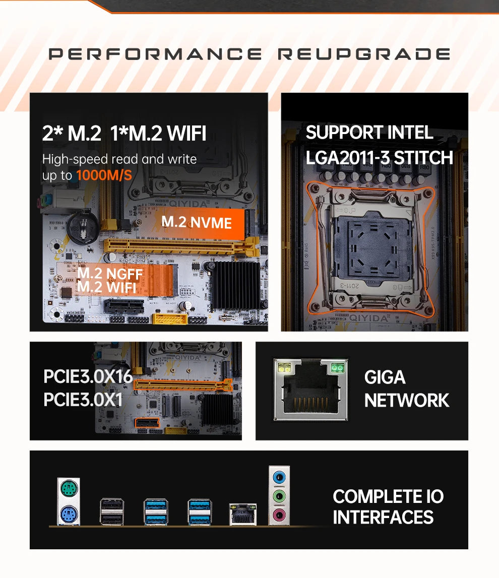 QIYIDA X99 Motherboard LGA 2011-3 Set Kit Xeon E5 2680 V4 CPU Processor 32G=2*16G DDR4 REG ECC RAM Memory NAME M.2
